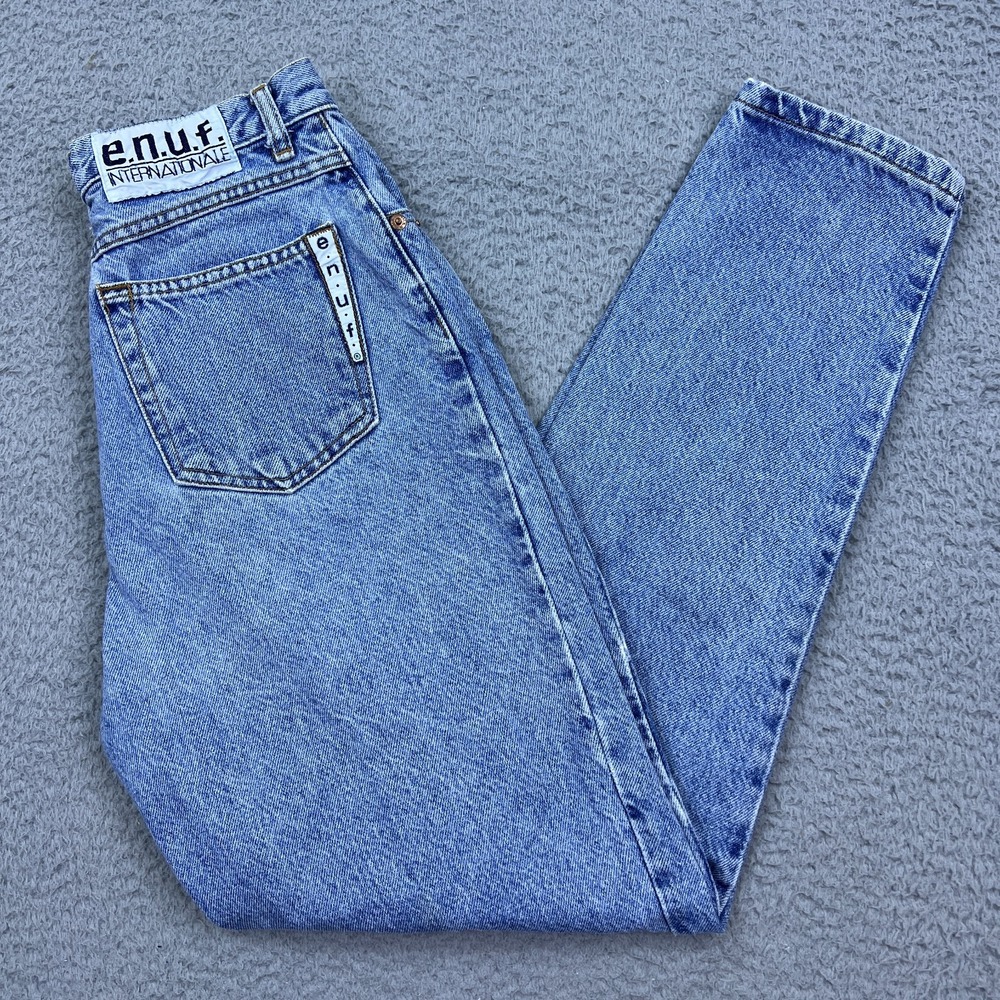 VTG ENUF Internationale Mom Jeans Blue Denim High Rise 7/8 Medium Wash 90s‎ Era